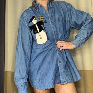 Vintage Oversized Snowman Denim Overshirt